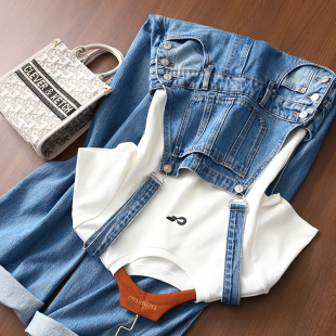 女新 土耳其水洗可调肩带宽松显瘦阔腿牛仔背带裤 淘么淘 甜美减龄