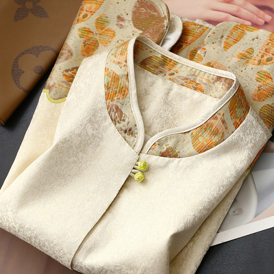 淘么淘【庄生晓梦】蝴蝶提花亮丝新中式国风立领无袖马甲女春新款