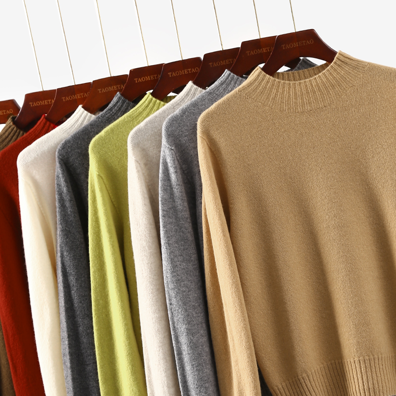 淘么淘【秋冬刚需】无缝一体加厚绵羊毛宽松半高领针织衫毛衣新款