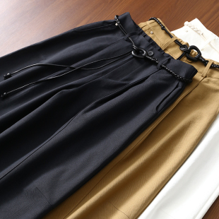 编织腰带 休闲藏肉显瘦后松紧高腰中缝阔腿气球裤 淘么淘 自留款