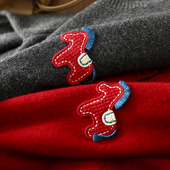 纯羊毛刺绣圆领宽松针织开衫 淘么淘 小马儿 pony仔 红色毛衣女