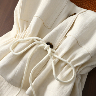 天丝亚麻宽松蕾丝里衬抽绳收腰立领无袖 坎肩马甲女 老钱风 淘么淘