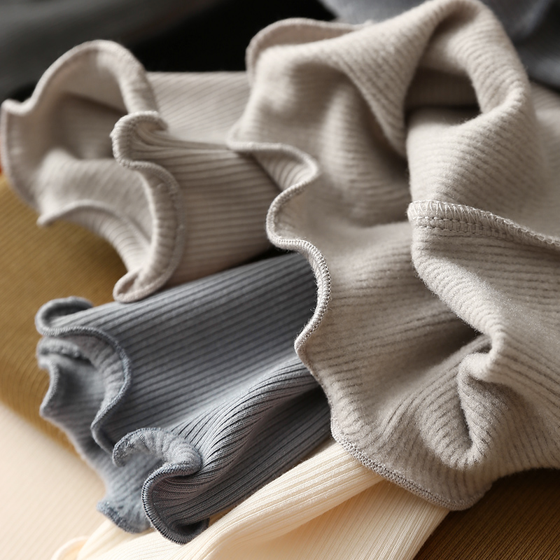 堆堆领桑蚕丝磨毛螺纹保暖打底衫