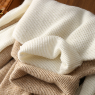 毛衣女2025秋冬 纯山羊绒高领竖坑条纯色羊绒衫 淘么淘  软黄金