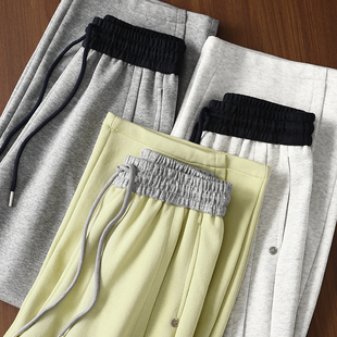 淘么淘 撞色松紧腰抽绳弯刀阔腿休闲卫裤 女26新款 不必费力凹造型