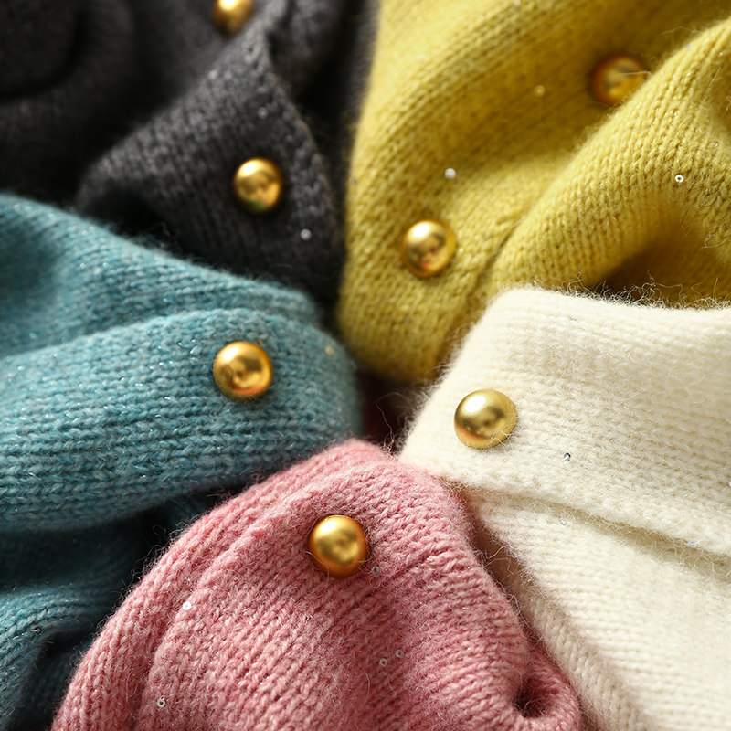 淘么淘 静静闪烁 细闪亮片绵羊毛+特种动物毛方领长袖针织开衫女