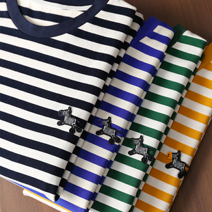 T恤女 小马刺绣贴布撞色条纹宽松纯棉圆领短袖 淘么淘 时髦不费力