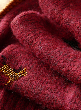 淘么淘【开运毛衣】小马珠片刺绣马海毛马年过年红色羊毛针织毛衣