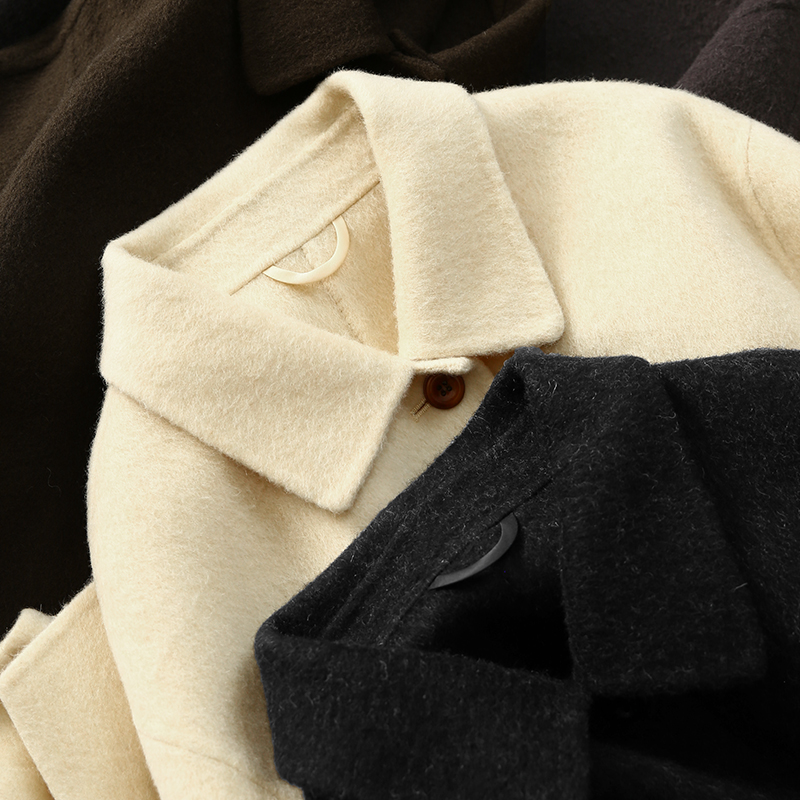 淘么淘 又暖又奢 澳毛+浣熊绒宽松翻领短款双面毛呢大衣女小个子