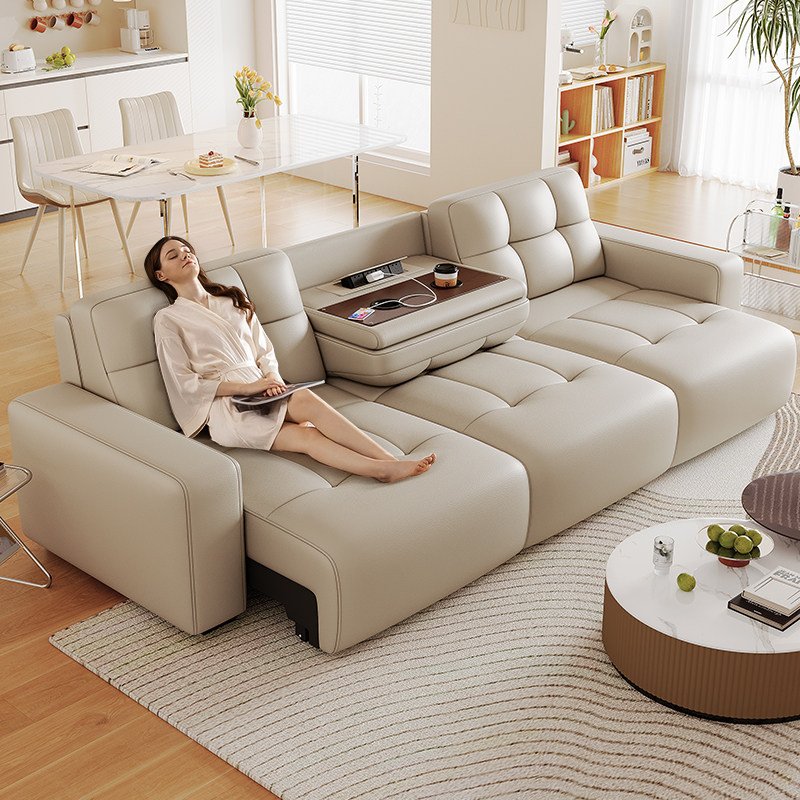电动功能真皮沙发床客厅大小户型意式极简约可伸缩头等智能舱沙发