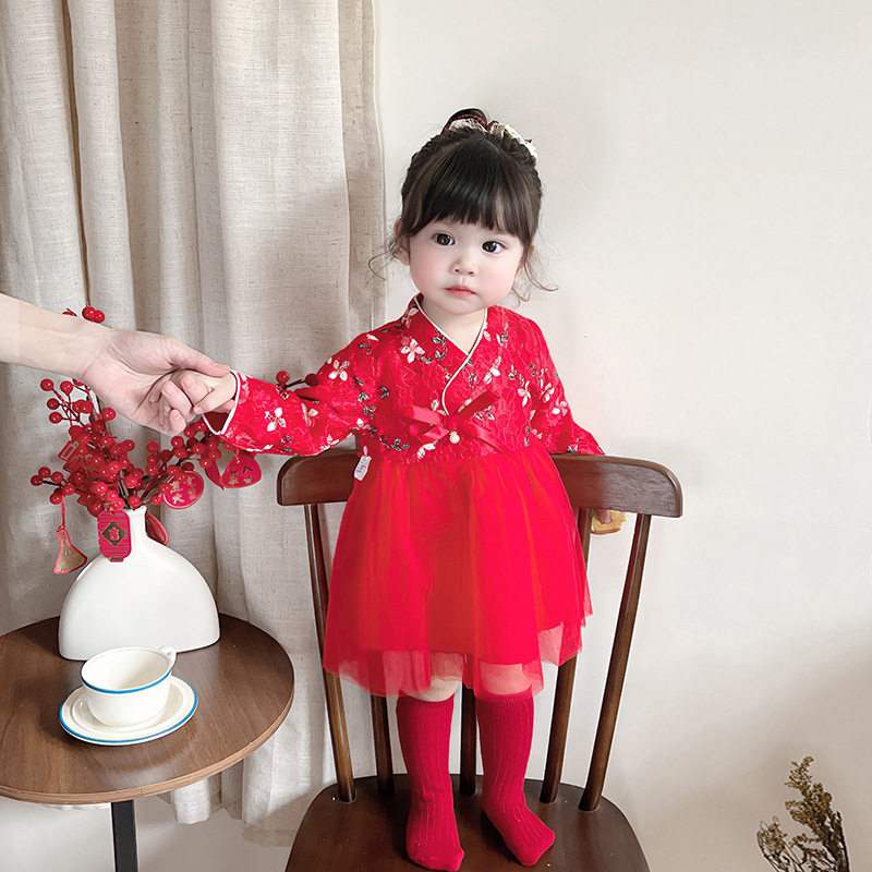 女宝宝旗袍古装中国风小女孩连衣裙蓬蓬纱婴儿唐装洋气公主裙汉服
