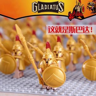 适用乐高古代人仔积木斯巴达十字军事骑士兵团罗马战武士男孩益智