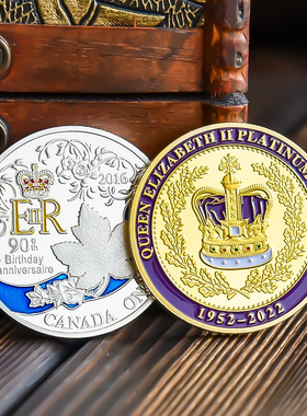 英国女王皇冠枫叶伊丽莎白二世纪念品纪念章创意金属欧美风硬币