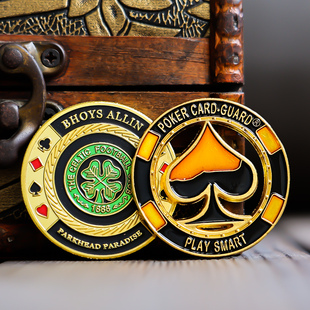德州扑克黑桃幸运四叶草压牌器大小盲庄码筹码币道具把玩品纪念章