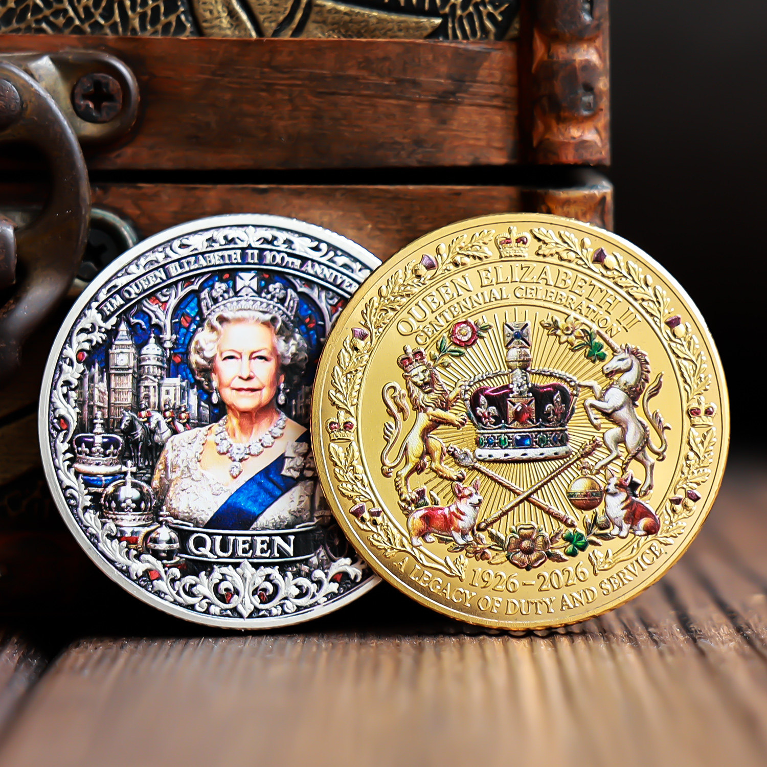 英国皇冠女王伊丽莎白金属纪念章硬币收藏纪念摆件创意浮雕礼物品