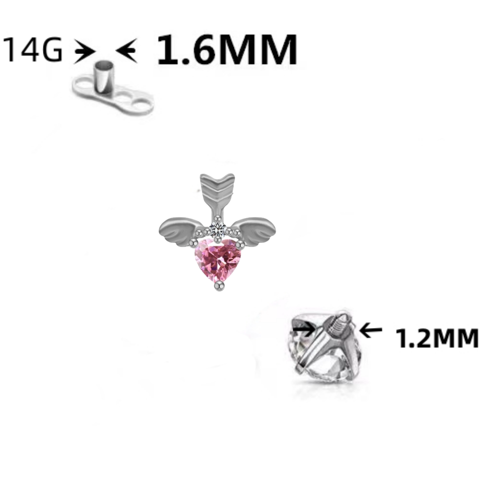 粉色爱心锆石埋钉超闪埋骨钉锁骨钉皮肤表面钉子14g通用