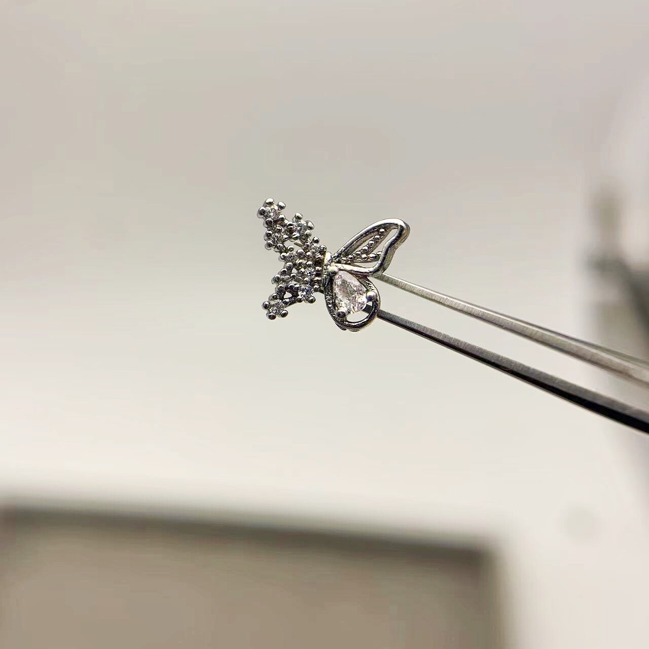 蝴蝶锆石埋钉埋骨钉锁骨钉 带钻14g皮肤表面钉通用欧美穿刺