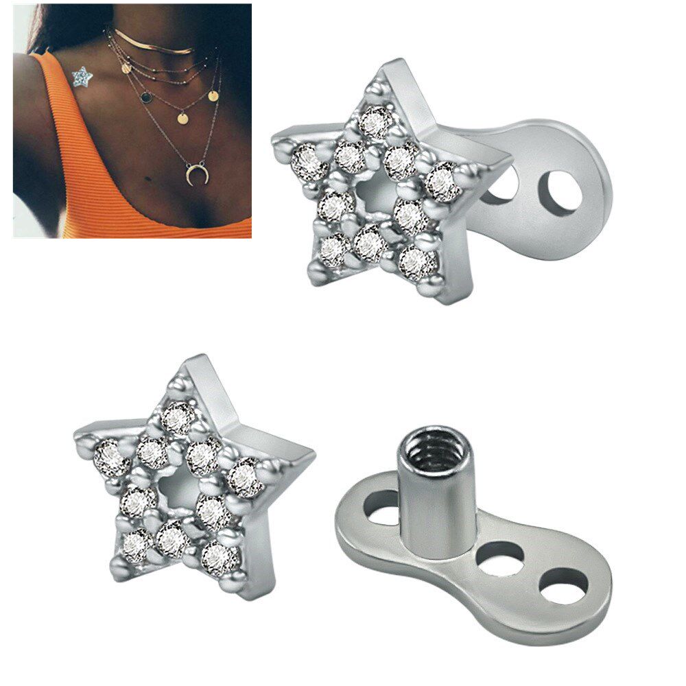 埋钉锆石埋钉锁骨钉钛钢纹身饰品穿刺入珠1.6mm五角星皮肤植入