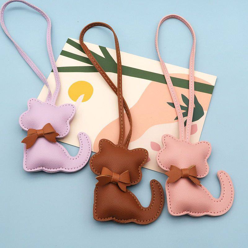 热销创意PU皮革小猫咪包包挂件 高级感卡通小猫充棉时尚箱包挂饰