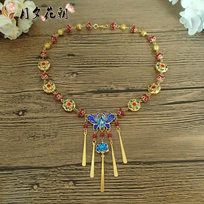 雀灵景泰蓝莲花汉服配饰古风流苏吊坠璎珞复古蝴蝶新娘项链