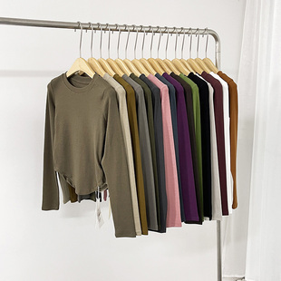 修身 元 女秋冬新款 圆领打底衫 百搭纯色高腰上衣 熙3011螺纹棉长袖