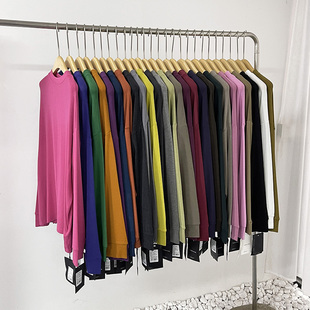 熙8025宽松纯色圆领打底衫 内搭显瘦中长款 女秋季 大版 上衣 新款 元