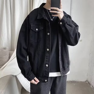春秋季新款牛仔外套男韩版潮牌欧美街头原宿宽松学生黑色工装夹克