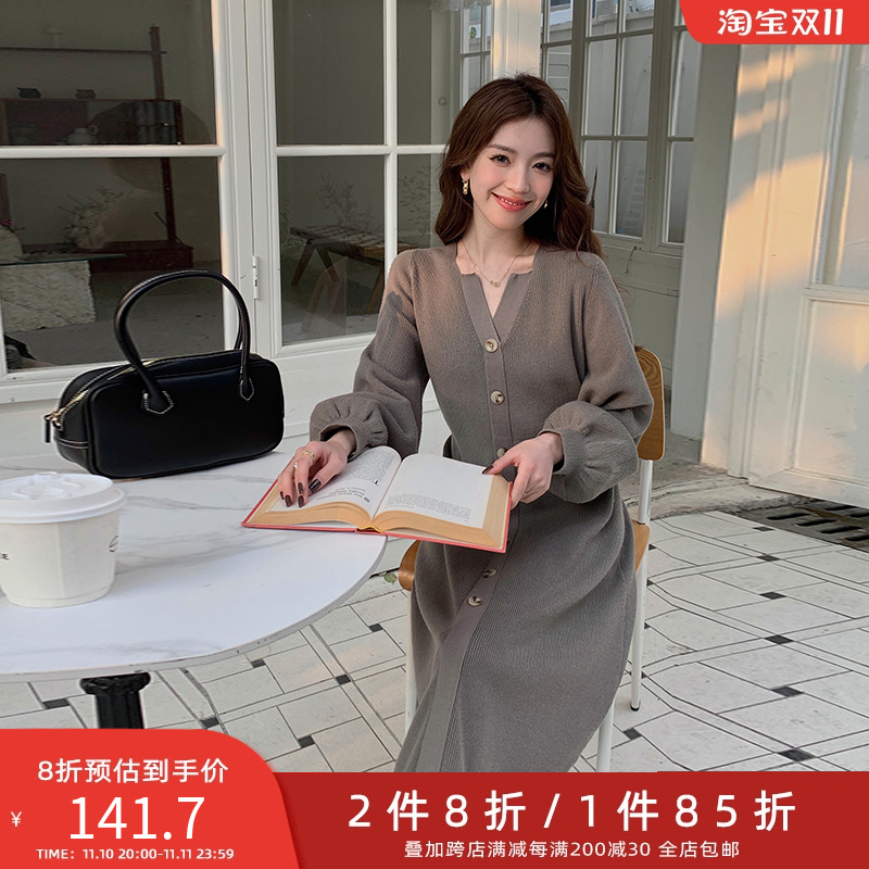 五季家大码女装连衣裙2023年新款气质显瘦冬装时尚收腰针织裙子