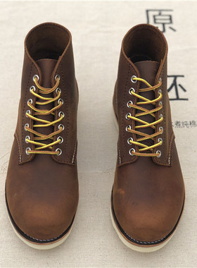 手工red9111头层牛皮日本情侣工装靴皮鞋圆头8165wing真皮马丁靴
