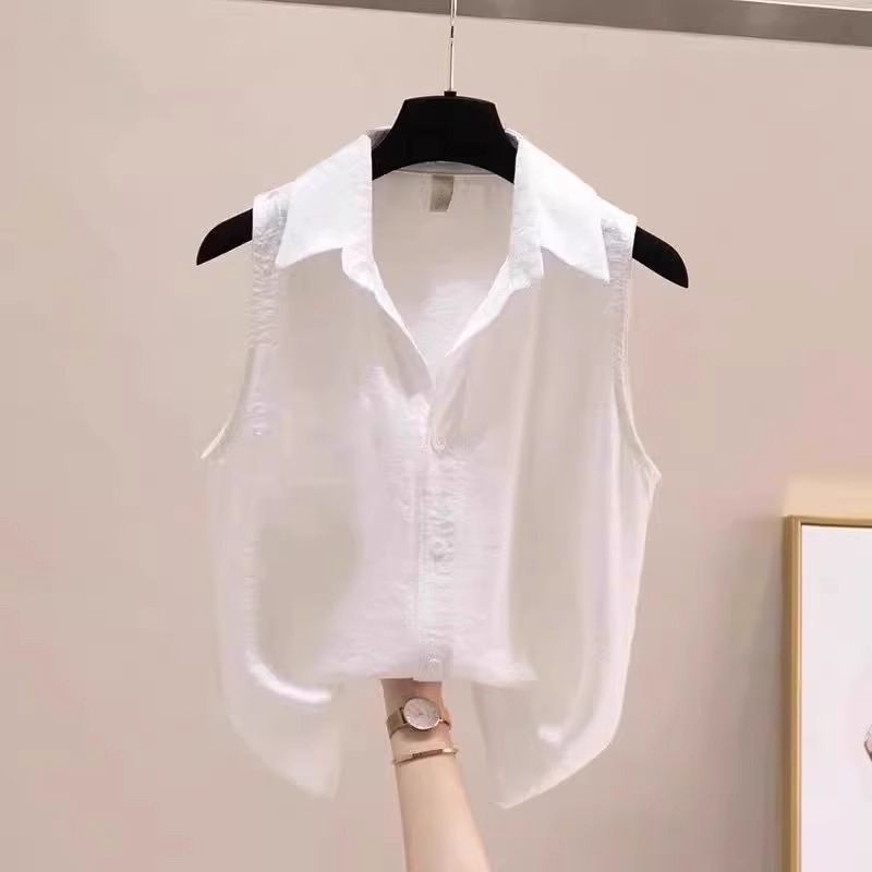 白色衬衫女夏季法式POLO领无袖