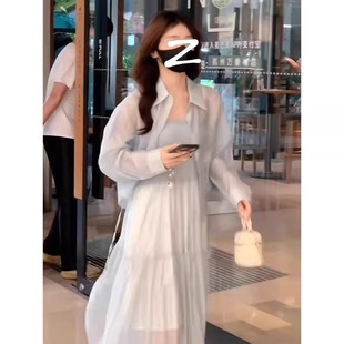冰丝薄纱开衫 清仓反季 夏季 品牌折扣店白色雪纺防晒衬衫 上衣 女长袖