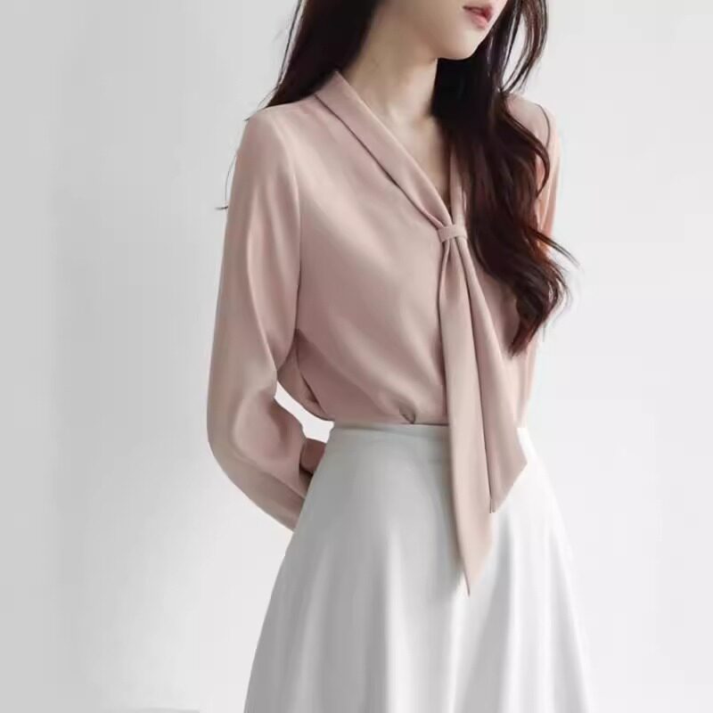 清仓捡漏品牌折扣店正品商场专柜女装飘带领结上衣高级感职业衬衫