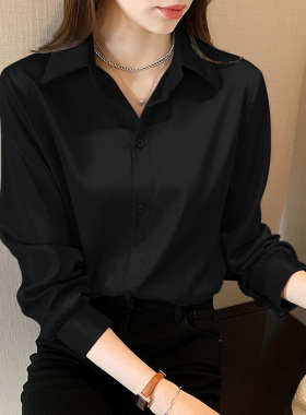 清仓捡漏品牌折扣店专柜女装黑色职业雪纺衬衫女早春内搭长袖衬衣