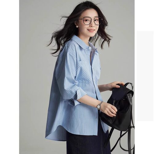 条纹衬衫女长袖春秋季