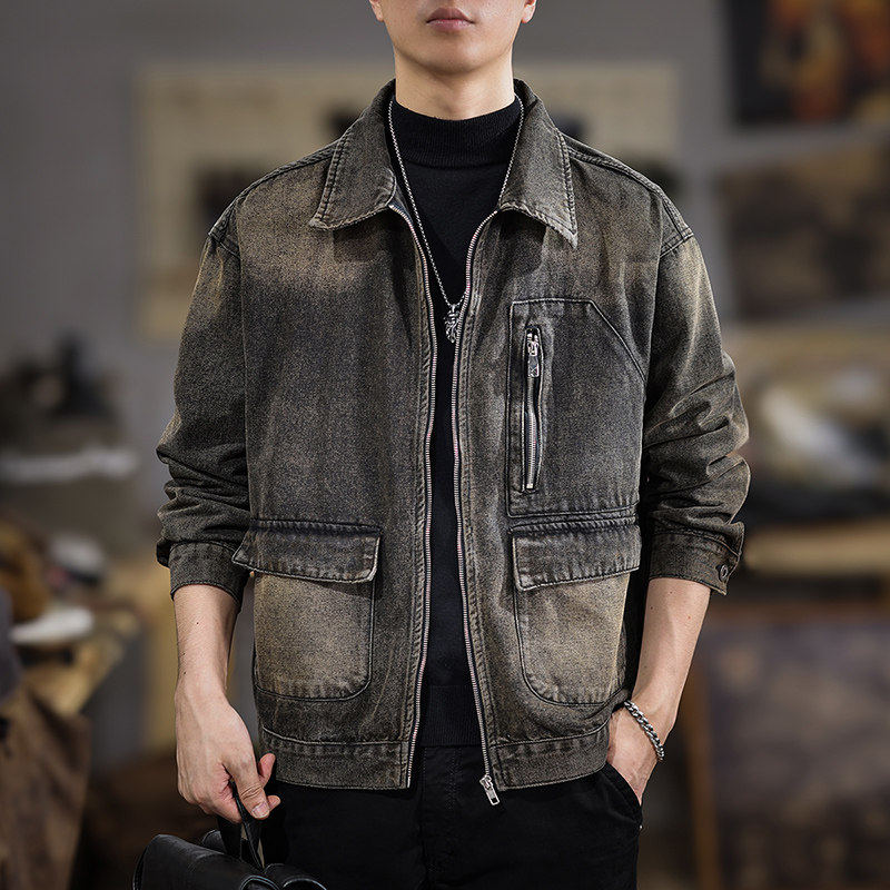 美式复古潮牌痞帅男士牛仔夹克2025秋季新款百搭大码翻领休闲外套