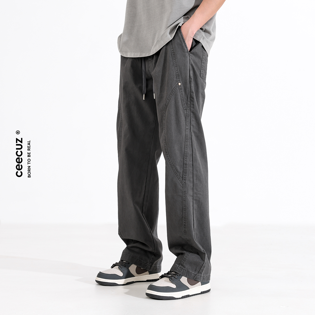 Ceecuz解构设计感vintage工装裤男款2025夏季薄款透气直筒休闲裤