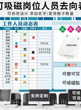 考勤打卡磁性可擦岗位人员去向表