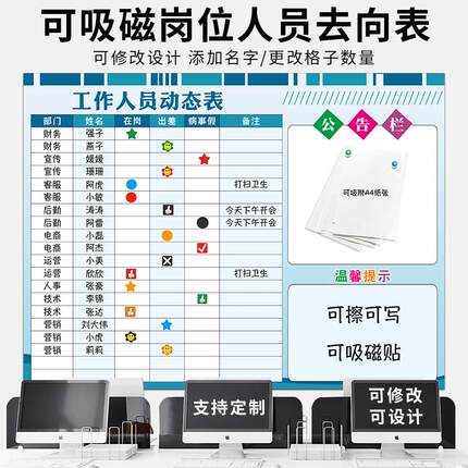 公司人员去向表员工职场易擦考勤公告栏可吸磁企业办公室牌考勤表