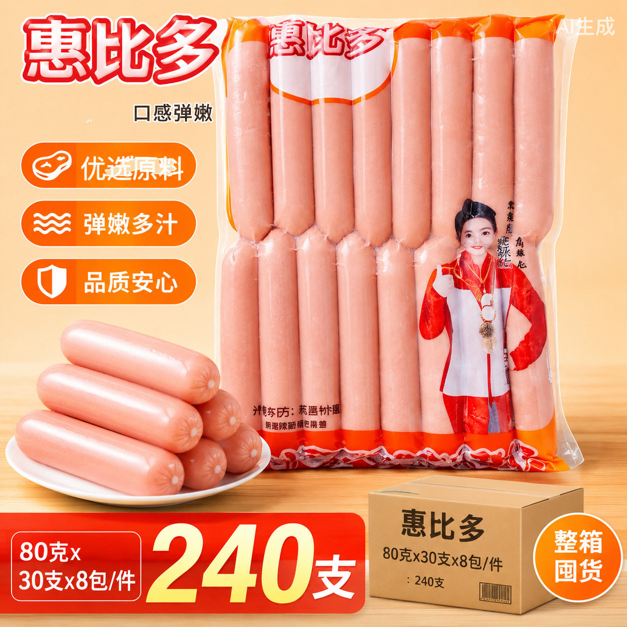 惠比多台式风味烤香肠台湾大热狗肠摆摊手抓饼烧烤油炸小吃热狗肠