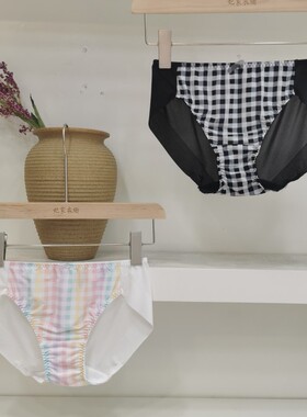 中高腰！Sb23新款出口韩国原单格纹时尚简洁亲肤包臀女内裤三角裤