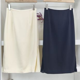 包臀侧百褶裙后开叉25新款春秋款职业气质商务通勤中长款女半身裙
