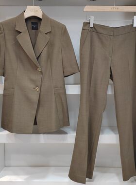 新夏款出口原单职业通勤款九分西服裤女士短袖西服外套西服套装