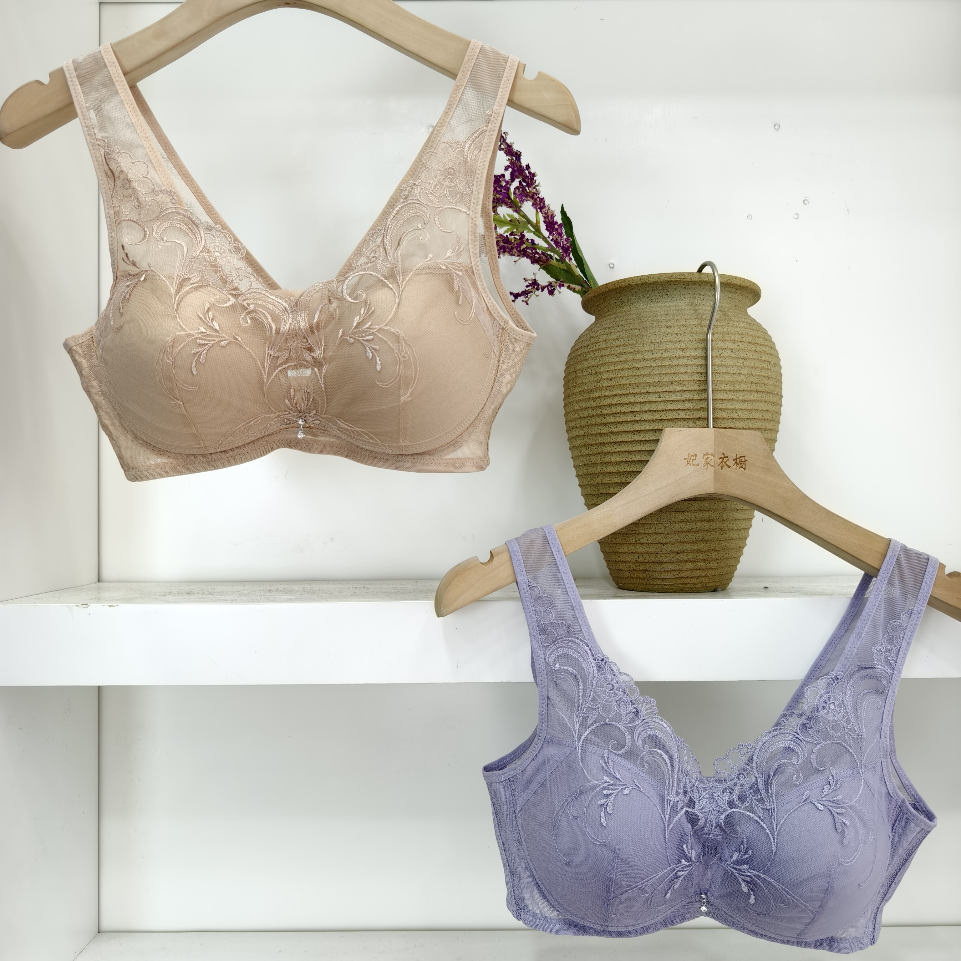 SF无钢圈刺绣25新出口韩国原单精美时尚蕾丝舒适亲肤女士内衣文胸