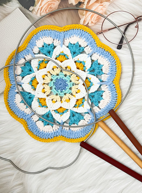 短柄团扇铁框手工DIY刺绣缠花钩织不锈钢扇框八瓣异形框架宫扇框