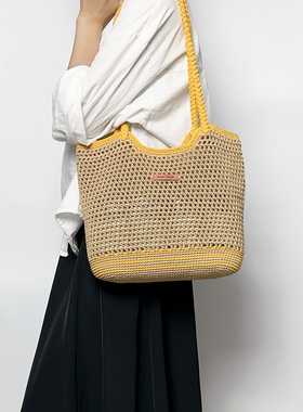 Mcroche魔织毛线手工diy编织材料包新手钩针自制撞色单肩托特包