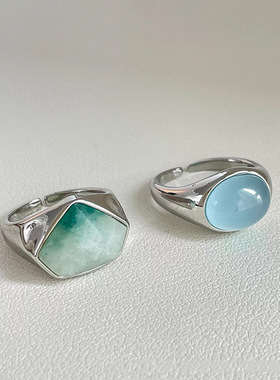 文艺复古气质不规则蓝色水滴戒指