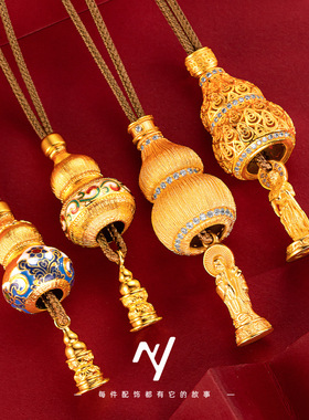 新中式国风点钻珐琅彩点钻拉丝镂空葫芦抽拉吊坠编绳项链货源批发