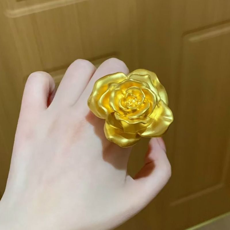 仿黄金复古3D立体玫瑰花戒指求婚大花朵结婚首饰气质食指戒环活口