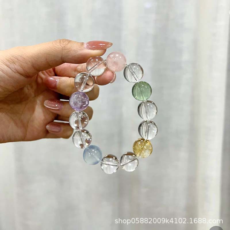天然多宝水晶手链海蓝宝多巴胺彩色水晶串珠清透白水晶紫水晶