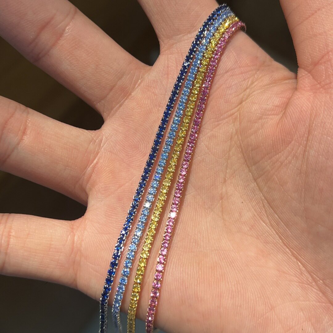 简约百搭极细网球满钻单排钻手链彩色锆石小众高级感经典叠戴手饰